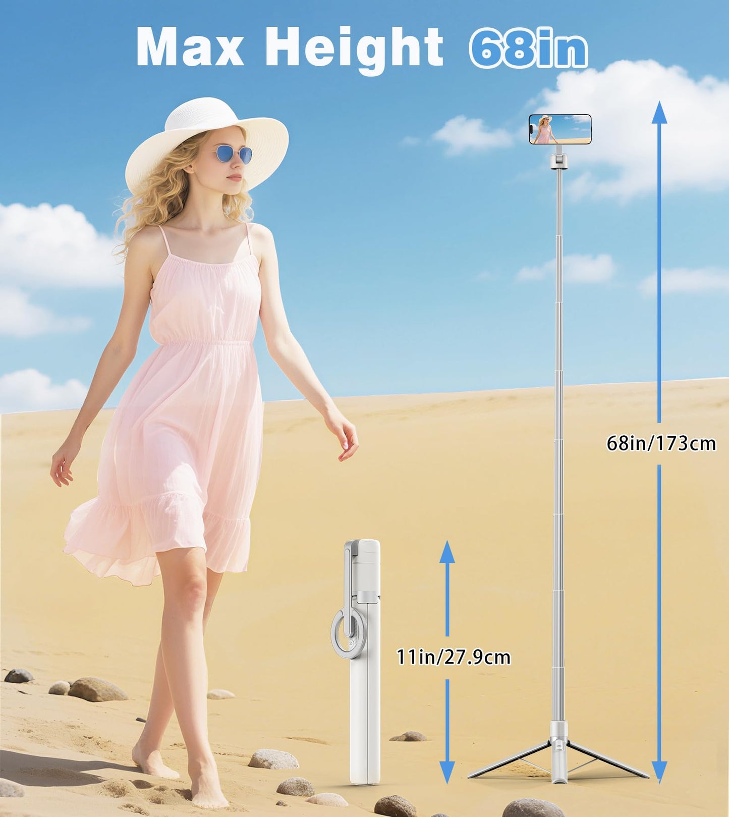 TONEOF MagFlex 68 Tripod Selfie Stick - Beige Gray - Small Enterprise