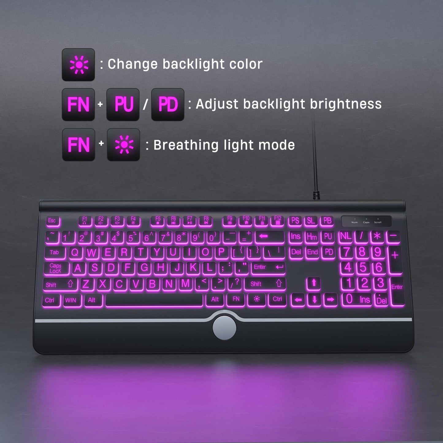 GlowType: Large Print 7-Color Backlit Keyboard