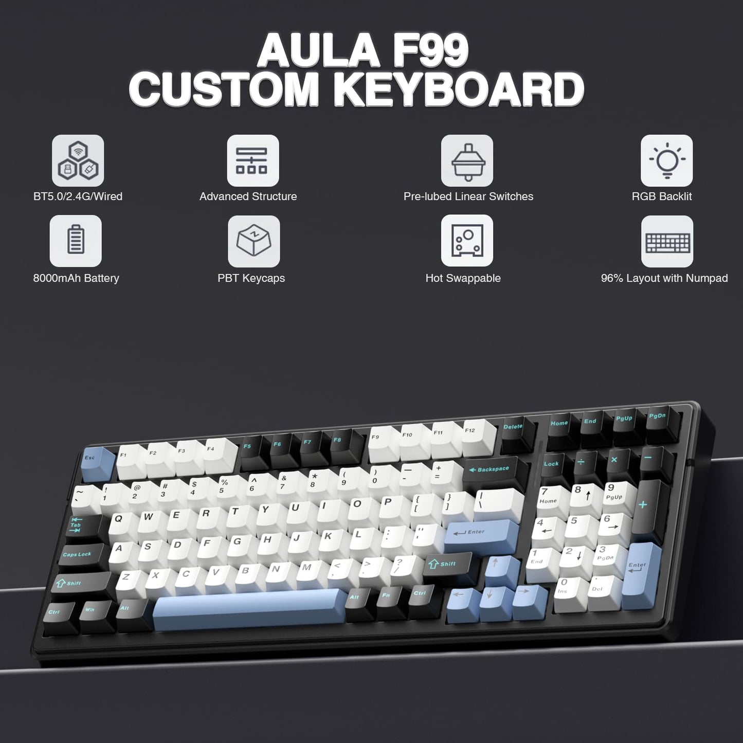 AULA F99 Tri-Mode RGB Wireless Mechanical Keyboard