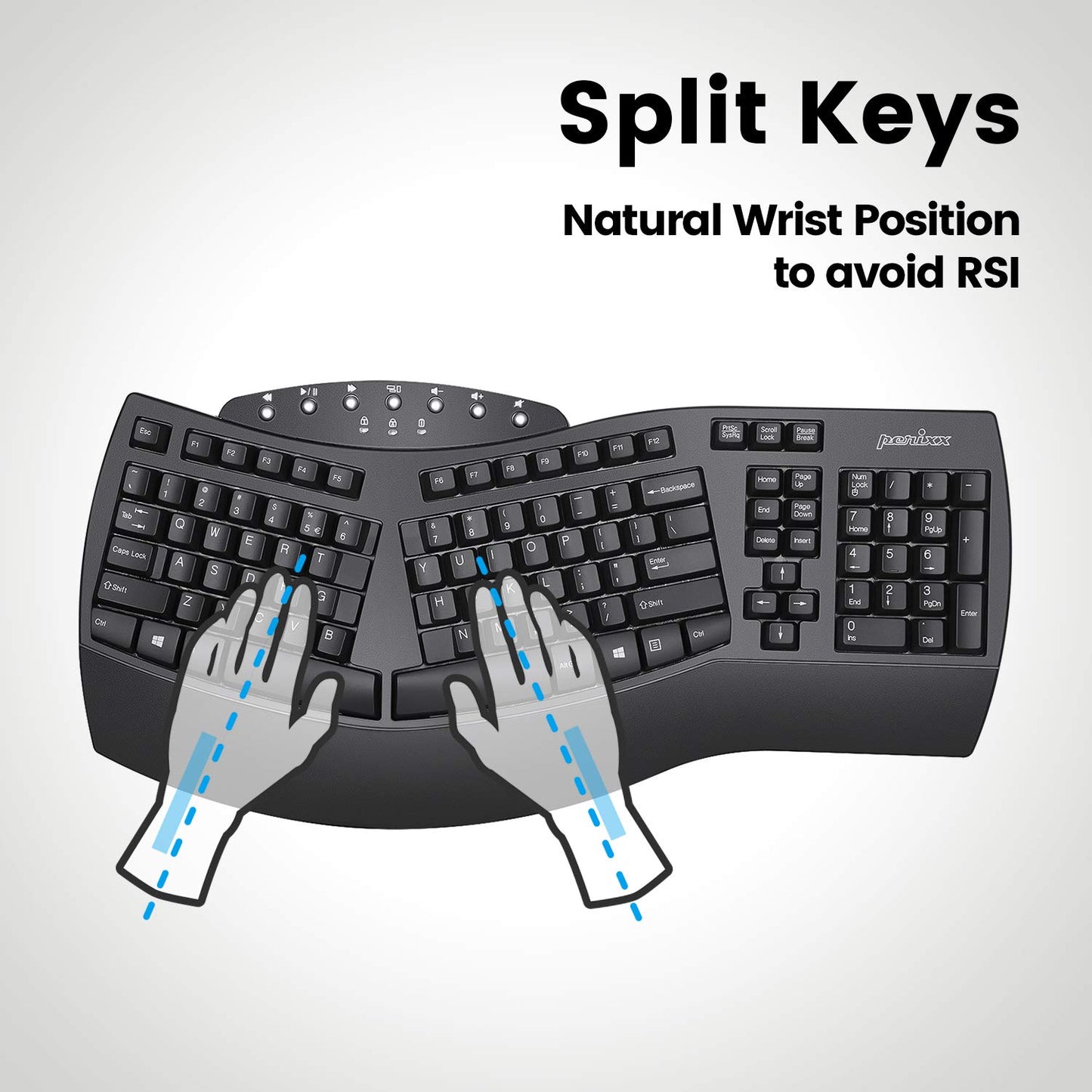 PeriSplit Ergonomic Keyboard with Wrist Rest - Black