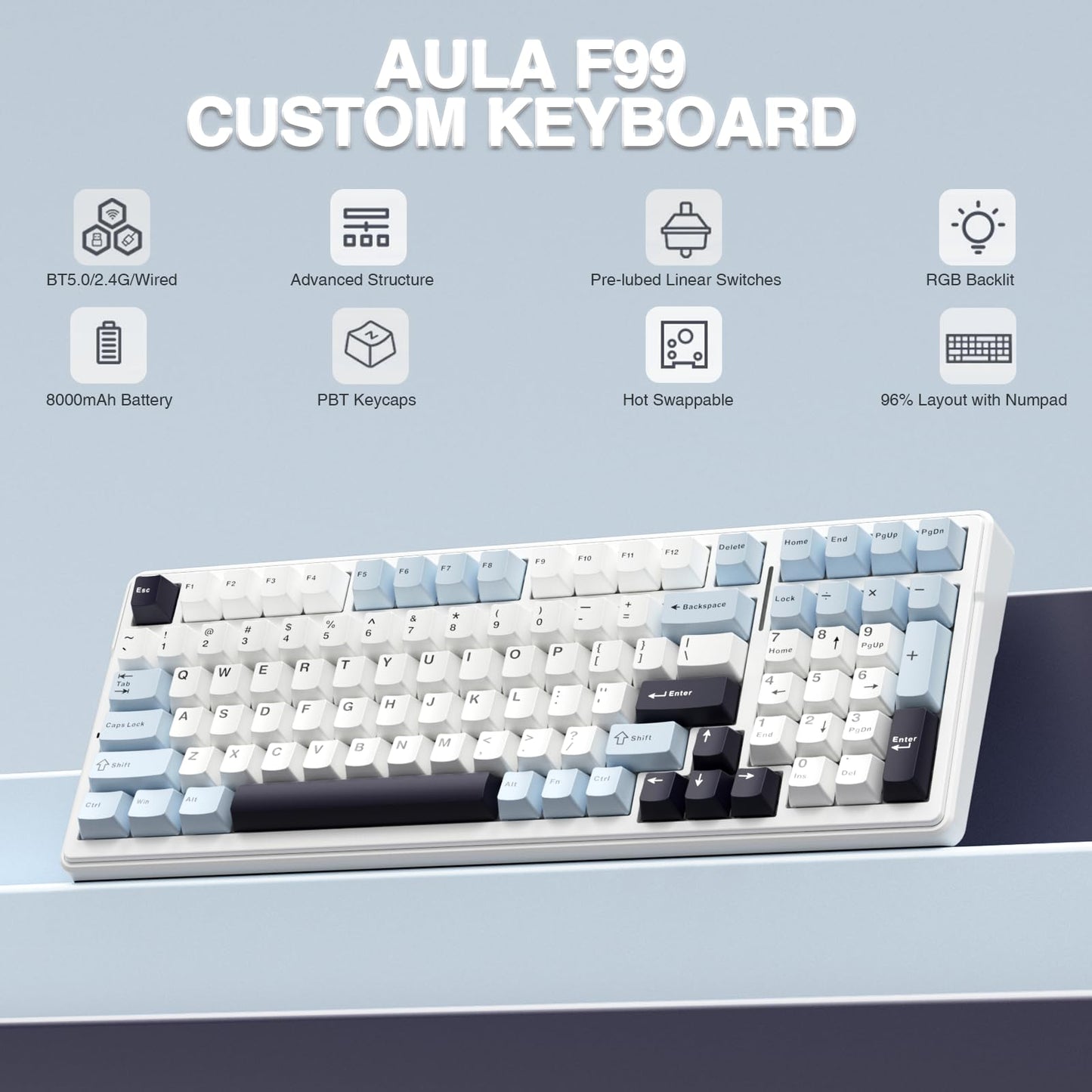 AULA F99 Tri-Mode RGB Wireless Mechanical Keyboard