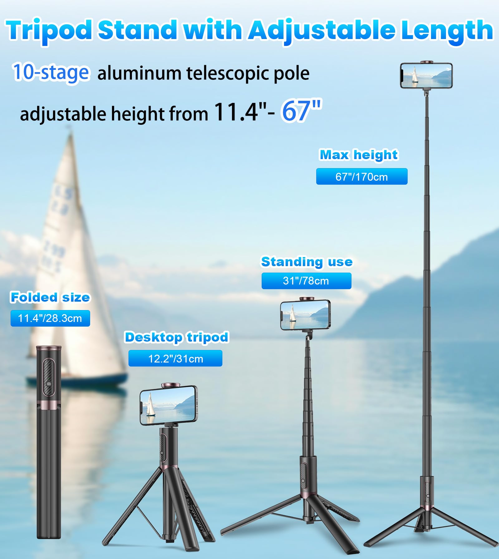 TONEOF MagFlex 68 Tripod Selfie Stick - Beige Gray - Small Enterprise