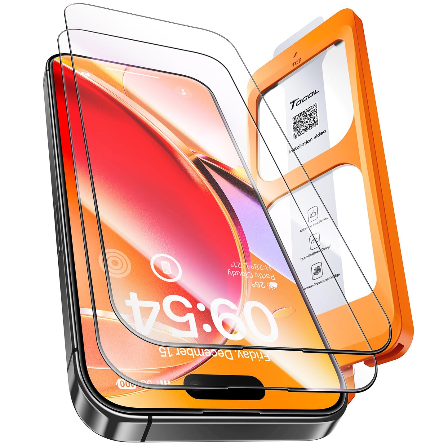 TOCOL Privacy Shield 9H Glass for iPhone 15 - 2 Pack - Small Enterprise