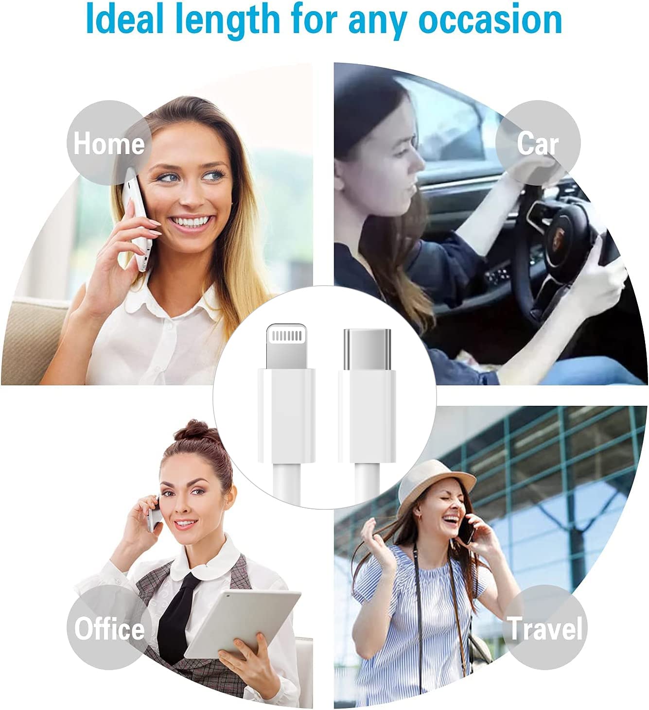 RCTech Trio USB-C to Lightning 6FT Fast Charge Cable