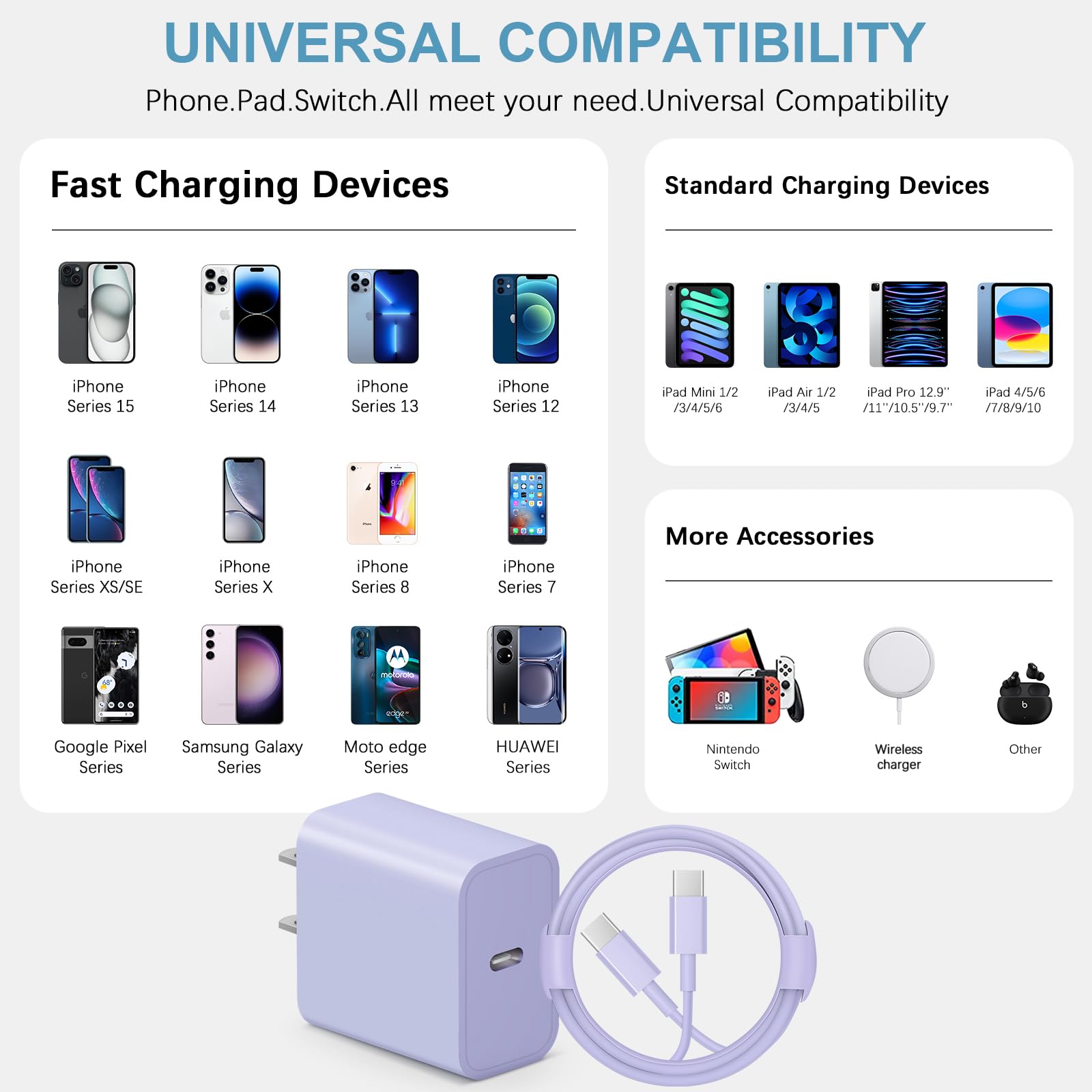 iCharge Duo: Fast USB-C Charger & 6FT Cables Pack - Small Enterprise
