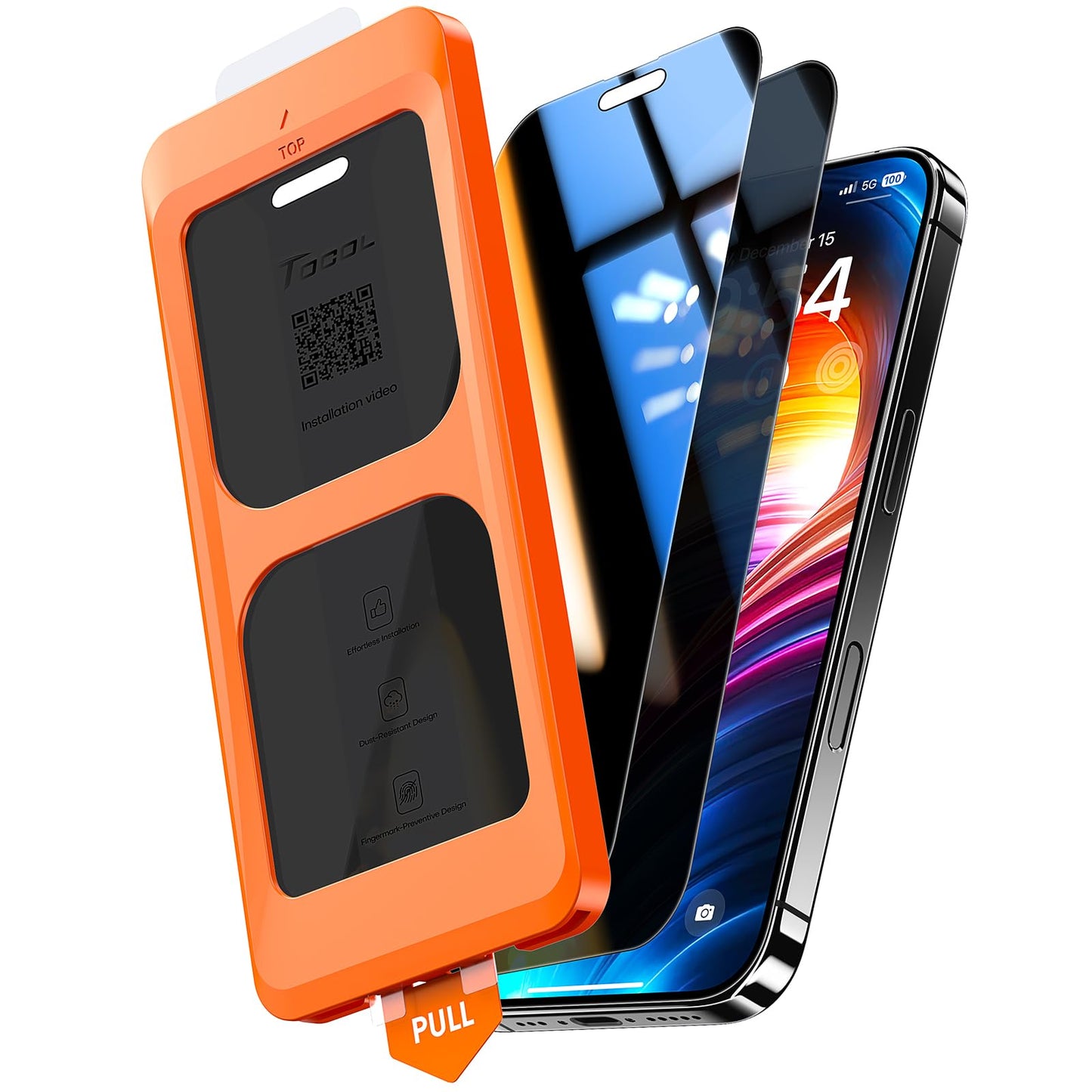 TOCOL Privacy Shield 9H Glass for iPhone 15 - 2 Pack - Small Enterprise