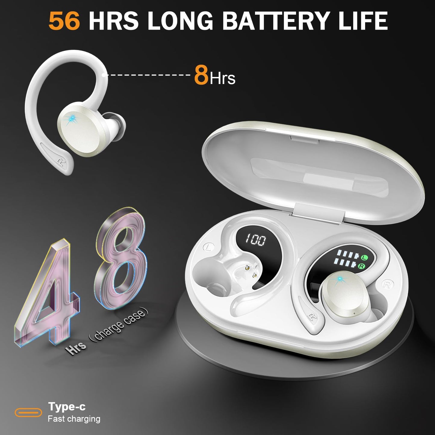 Wireless Earbuds, Sport Bluetooth 5.4 Headphones 2026 New Bluetooth Earbuds with 75Hrs Stereo, 4 ENC Mic, Noise Canceling Over-Ear Buds with Earhooks, IP7 Waterproof Earphones for Workout/Running/Gym