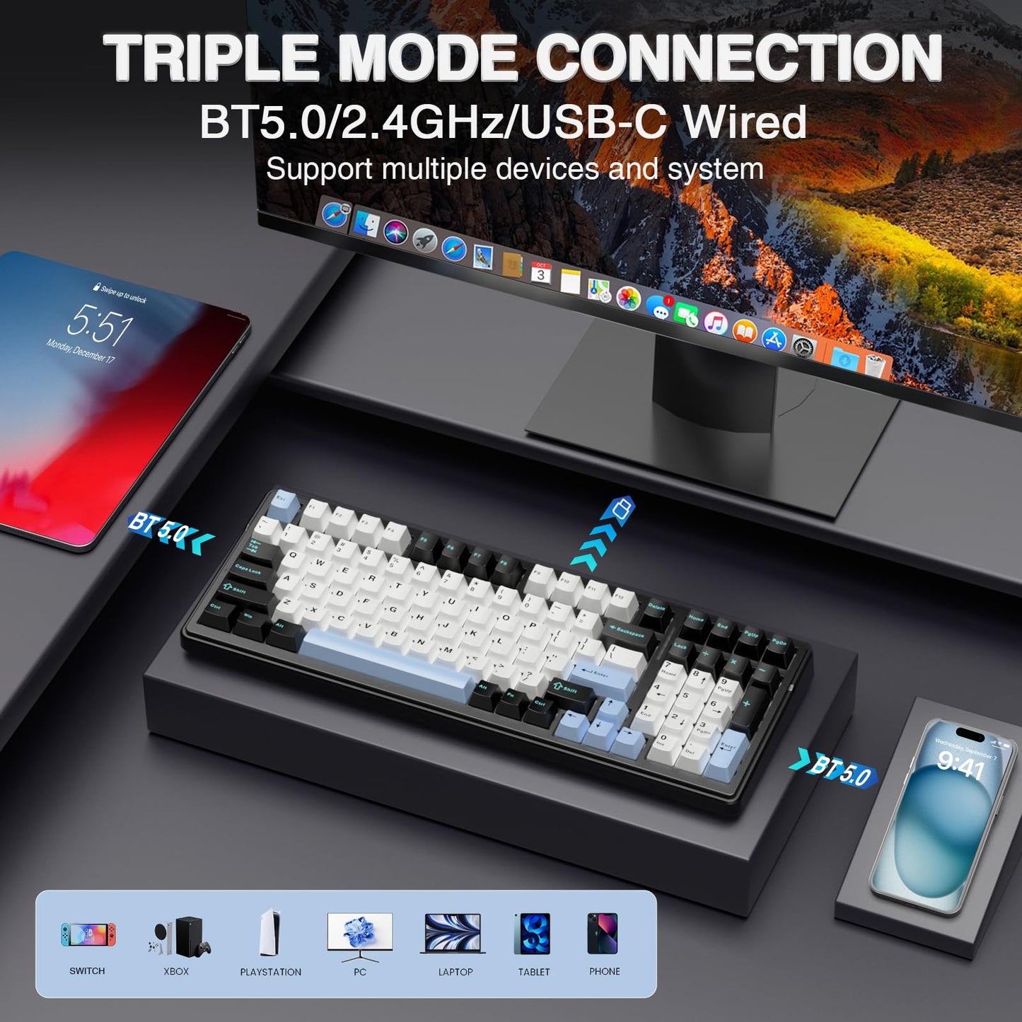 AULA F99 Tri-Mode RGB Wireless Mechanical Keyboard