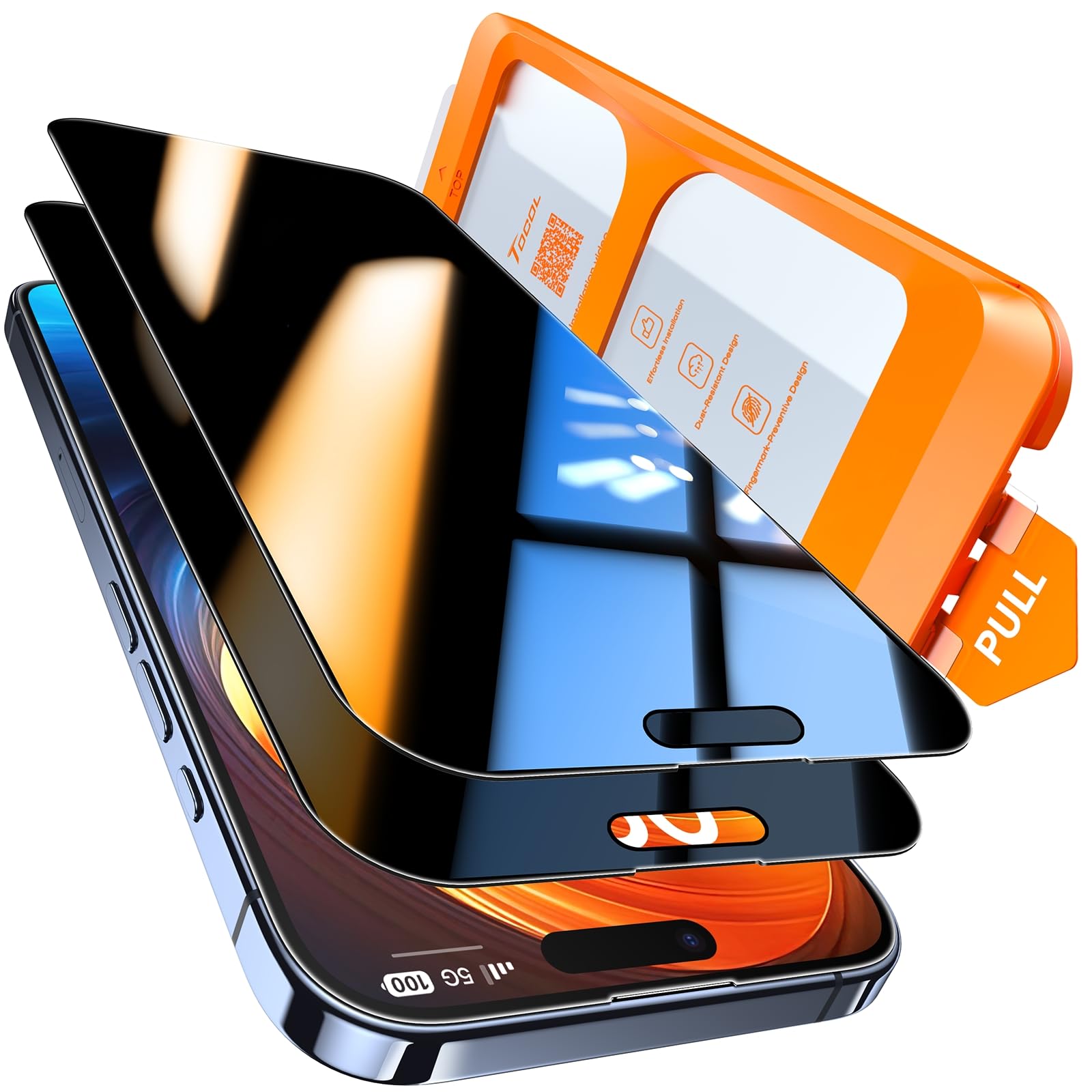 TOCOL Privacy Shield 9H Glass for iPhone 15 - 2 Pack - Small Enterprise