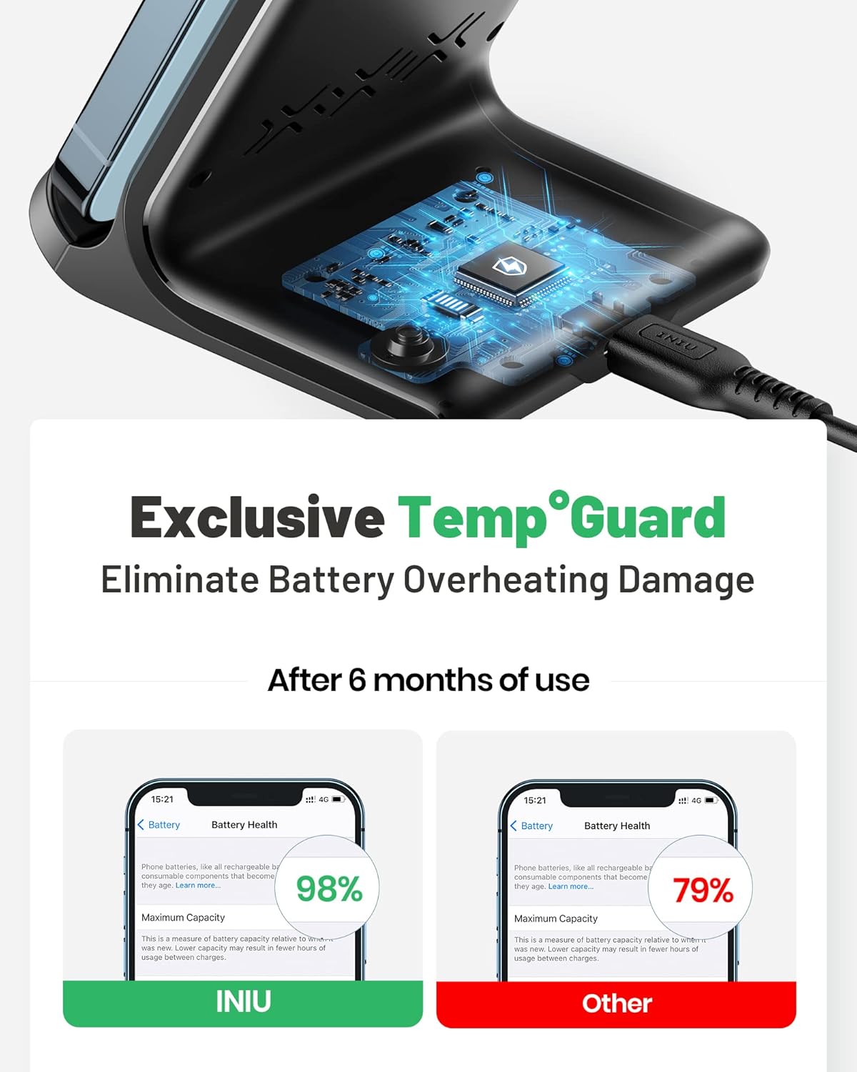 Wireless Charger, 15W Fast Qi Certified Wireless Charging Station with Sleep-Friendly Adaptive Light Compatible with Iphone 16 15 14 13 Pro XS 8 plus Samsung Galaxy S25 S24 S23 Note 20 Google Etc