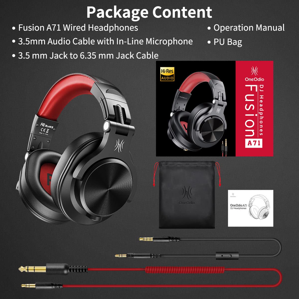OneOdio A71 Studio Pro - Wired Foldable DJ Headset