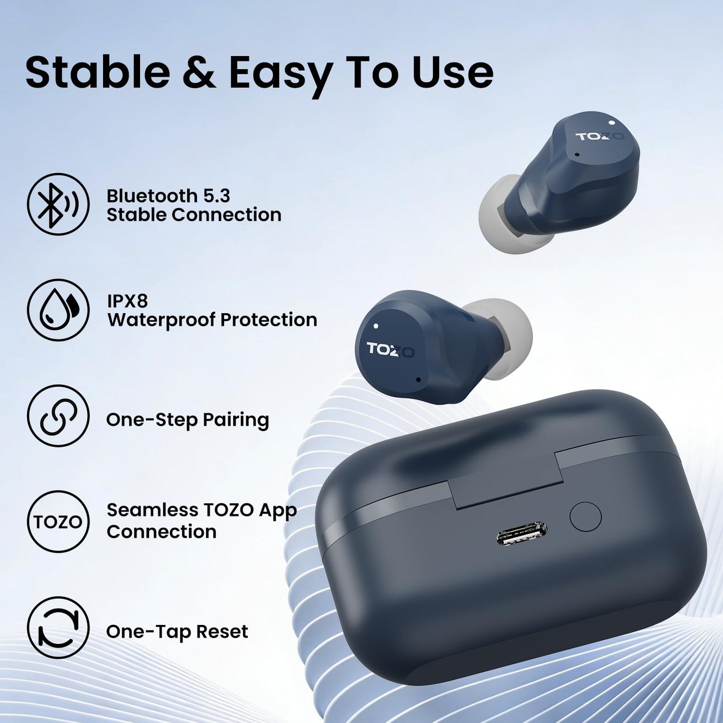 TOZO NC9 Hybrid Active Noise Cancelling Wireless Earbuds, 6 Mics ENC Clear Call, IPX8 Waterproof, in Ear Bluetooth 5.3 Headphones Stereo Bass Ear Buds 60H Playtime with LED Display 32 EQs via APP