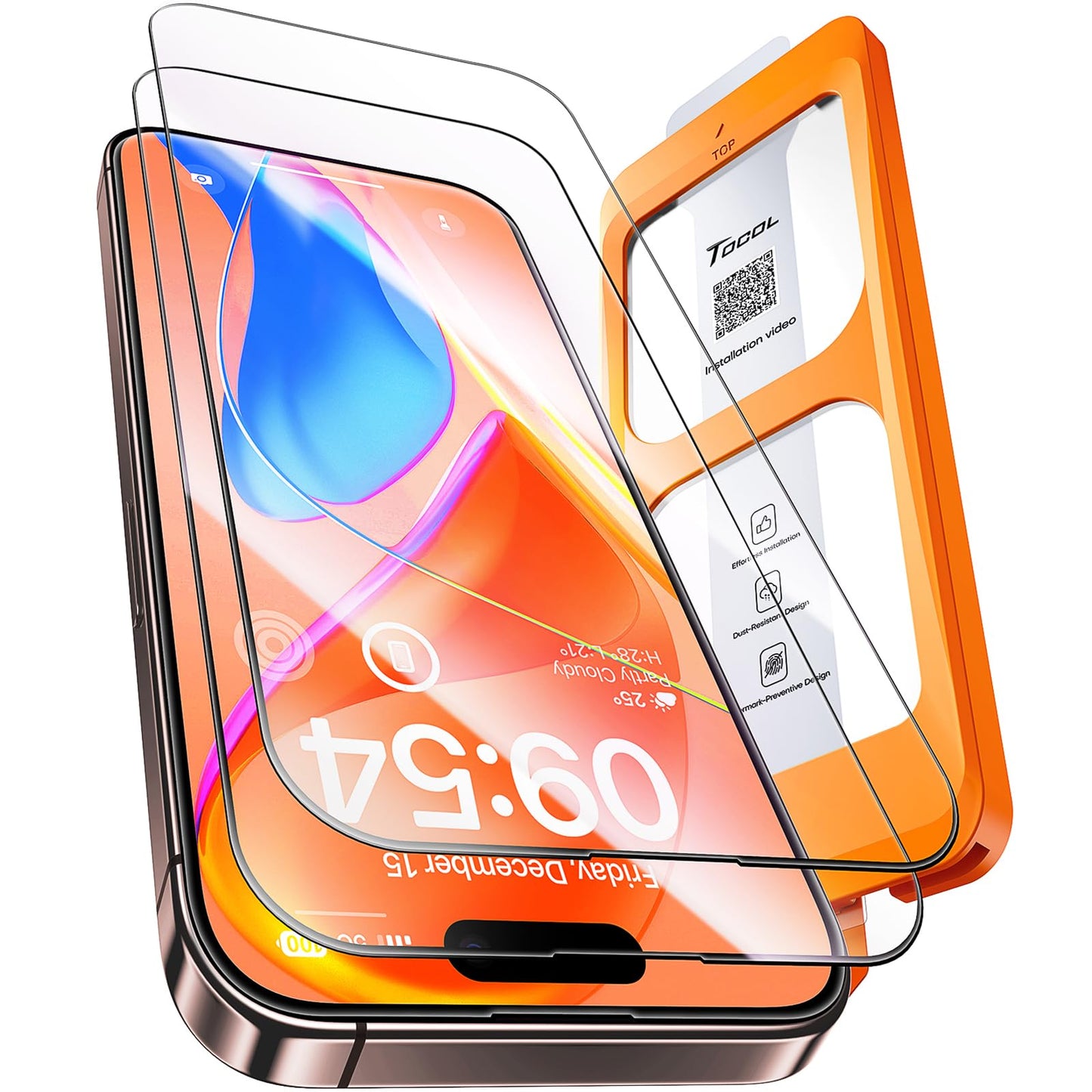 TOCOL Privacy Shield 9H Glass for iPhone 15 - 2 Pack - Small Enterprise