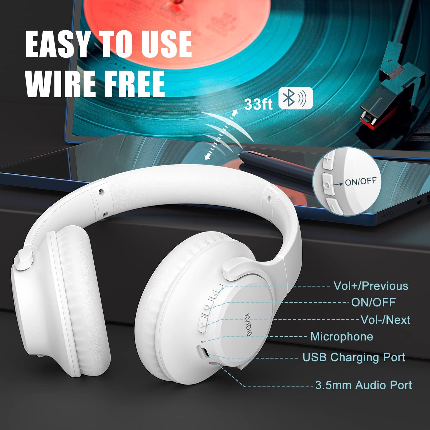 KVIDIO ProBass 65H Wireless Headphones - Travel Ready! - Small Enterprise