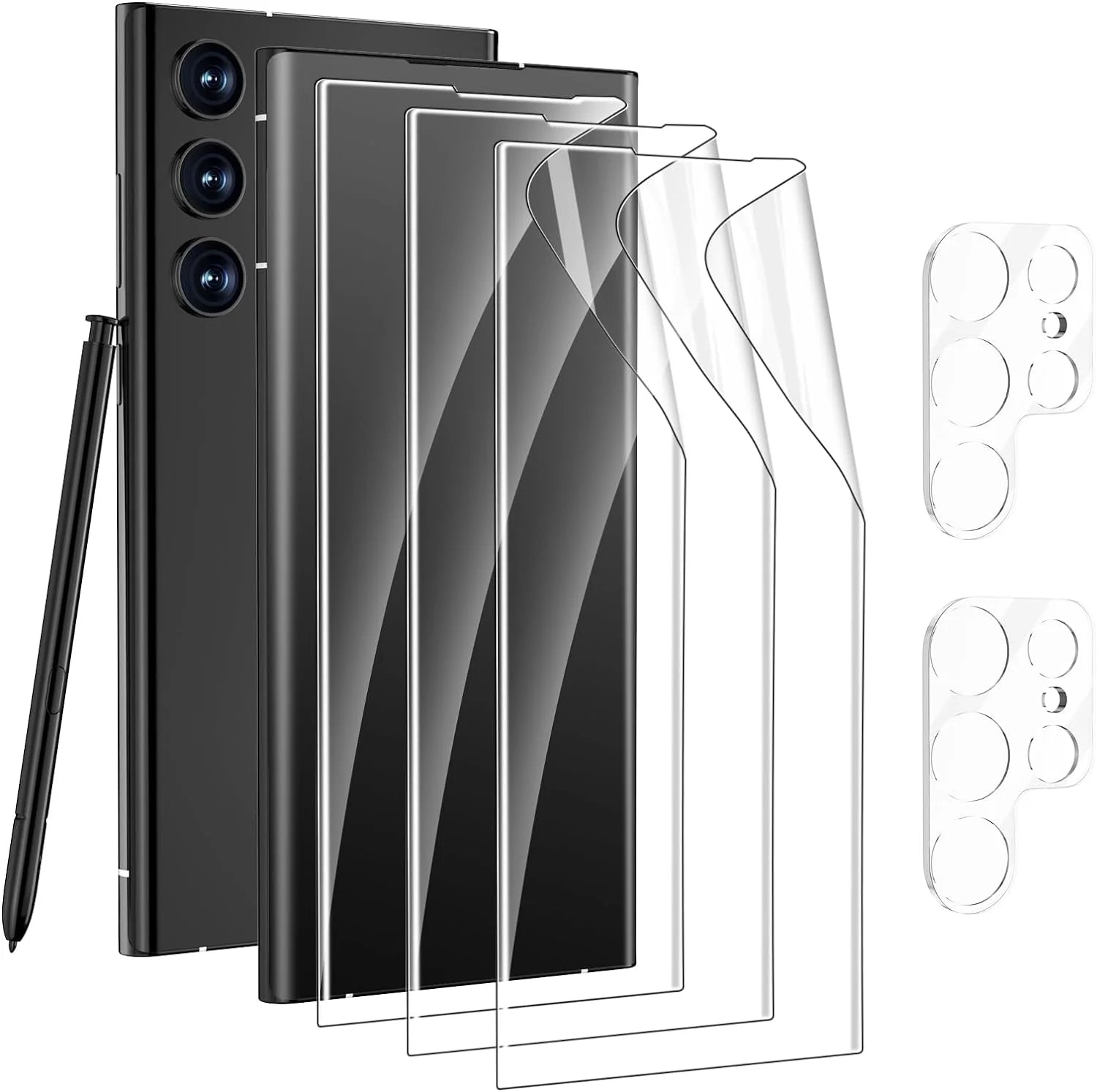 3 Pack for Samsung Galaxy S24 Ultra Screen Protector with 2 Pack Transparent Lens Protector for Samsung S24 Ultra Touch Sensitive Bubble Free(3+2 Pack)