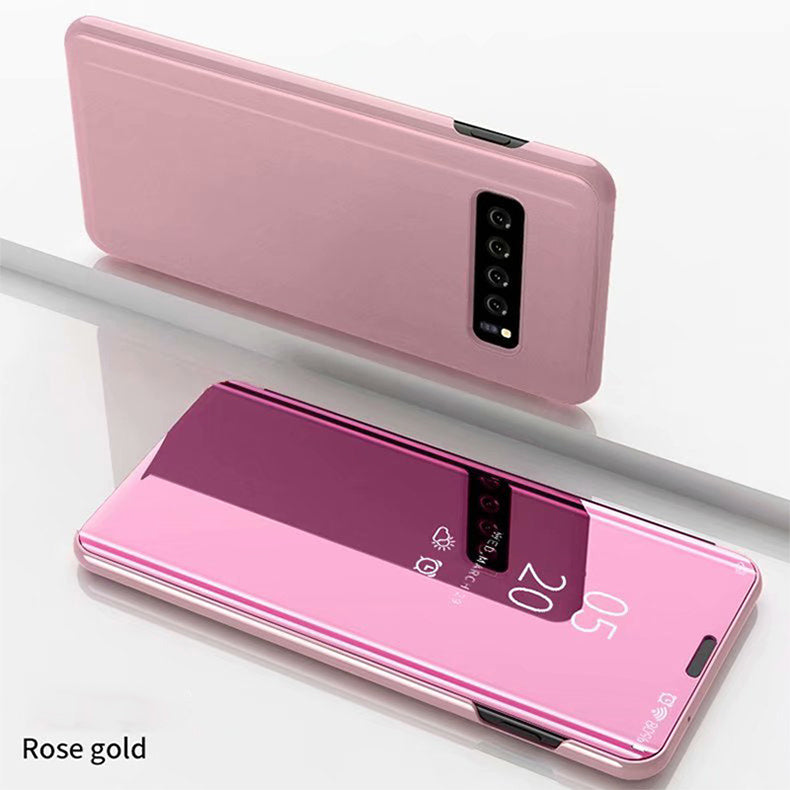 Luxury leather transparent mirror flip phone case - Small Enterprise