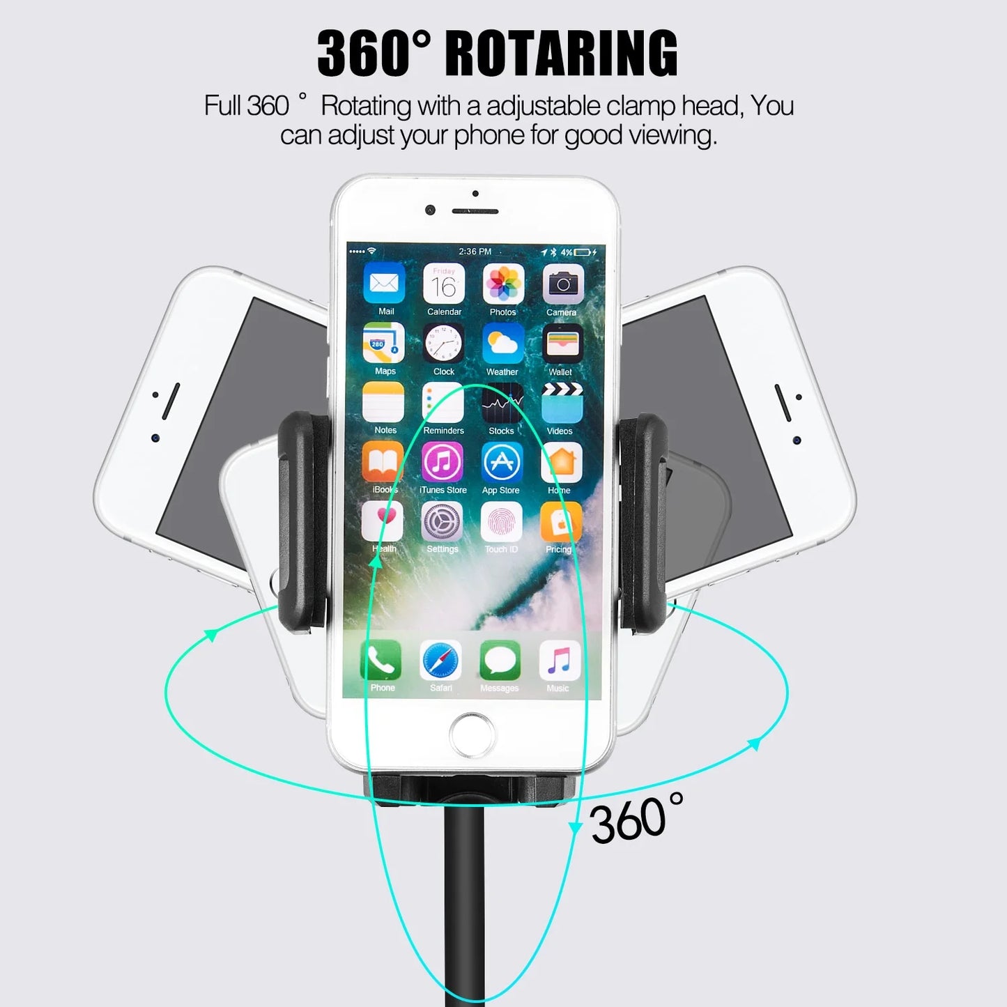Universal Cup Holder Cell Phone Car Mount with Long Adjustable Arm and Rotatable Cradle with Quick Release Button - Black