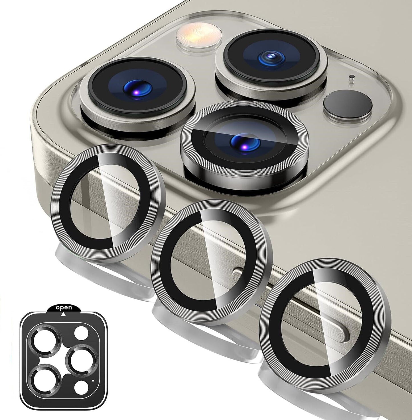 For Iphone 16 15 Pro Max plus Metal Ring Tempered Glass Camera Lens Protector