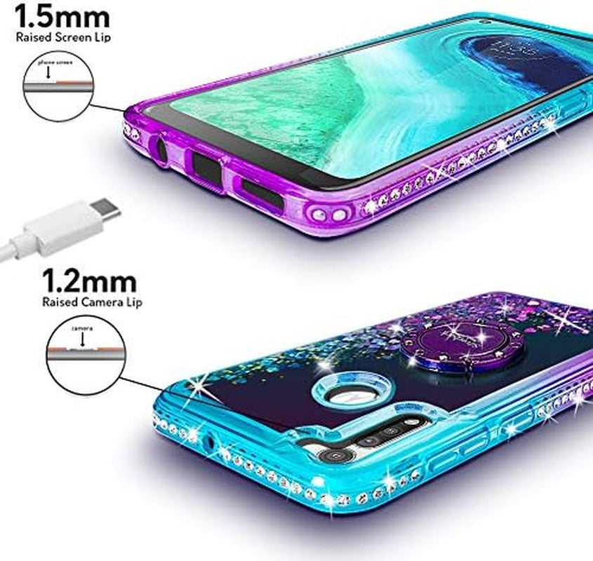 for Moto G Fast Case, Moving Liquid Holographic Sparkle Glitter Case with Kickstand, Bling Diamond Ring Stand Protective Girls Women Case for Motorola Moto G Fast 2020 -Purple