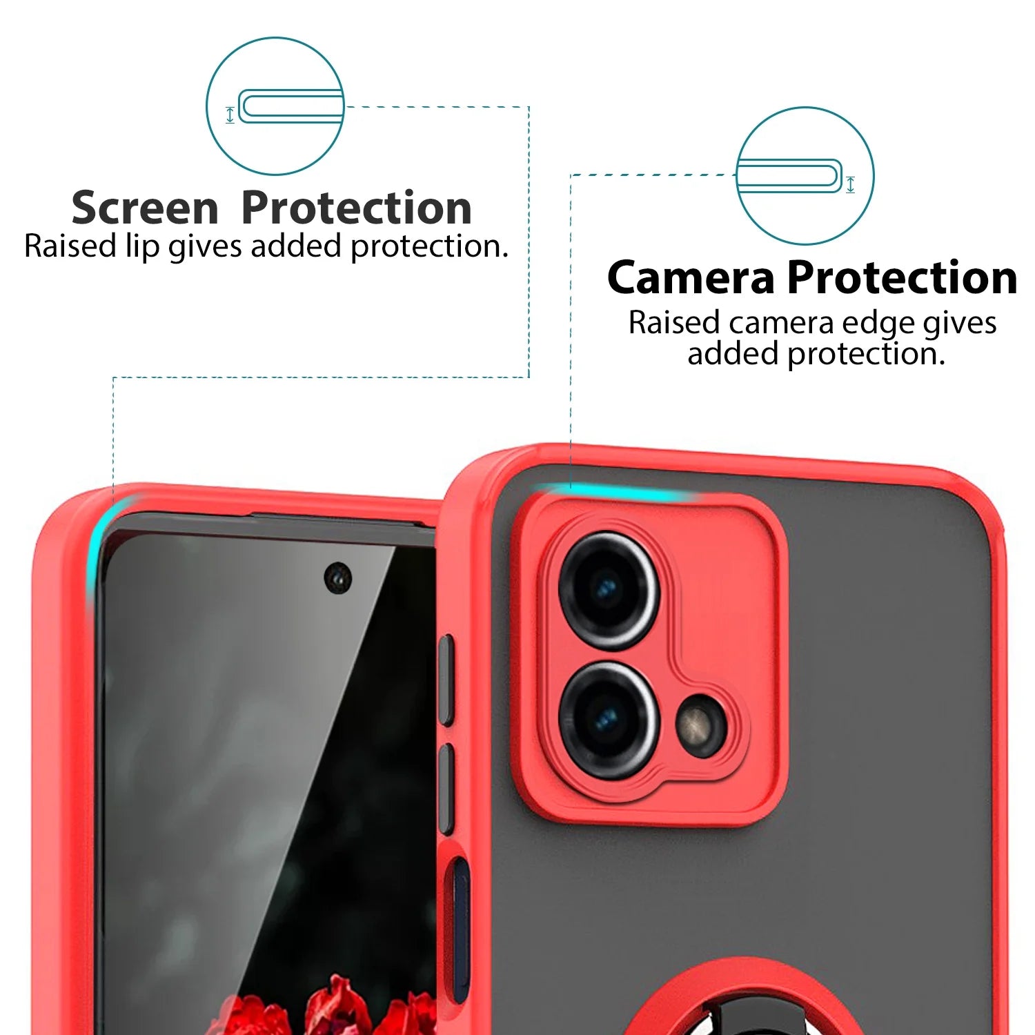 for Motorola Moto G Stylus 5G 2023 Phone Case, with Tempered Glass Screen Protector, 360 Degrees Rotating Metal Ring Magnetic Support Kickstand Cover for Moto G Stylus 5G 2023 (Red)
