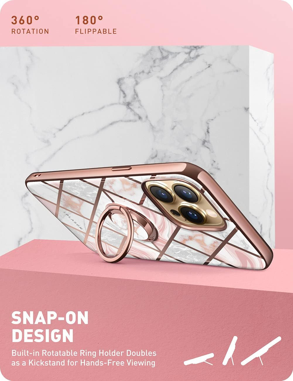 Cosmo Snap Case for Iphone 13 Pro (6.1 Inches) Slim Mobile Phone Case Shockproof Case Thin Protective Case with Built-In Ring Holder Supports Car Holder (Marble)