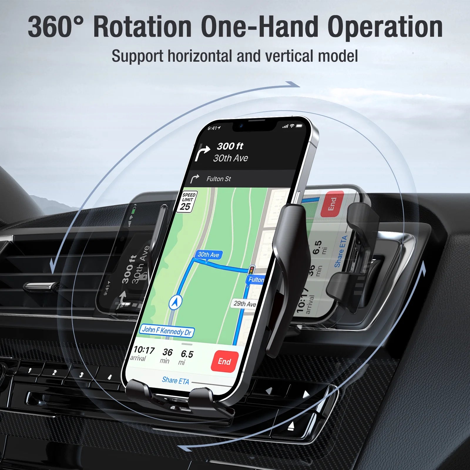 R2 Fast Wireless Charging Air Vent Iphone Samsung Car Mounts with Type-C Cable