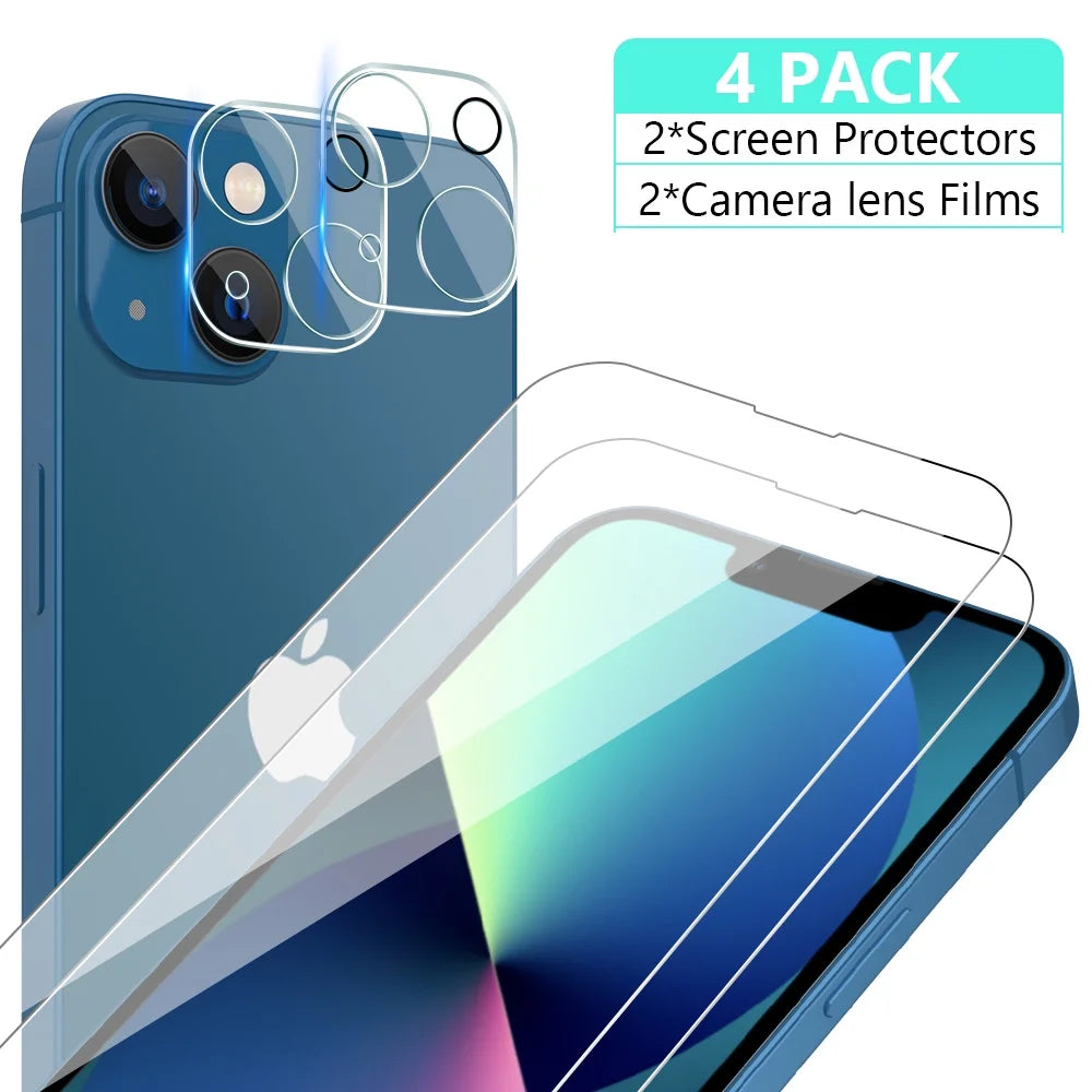 Iphone 13 Mini Screen Protector Tempered Glass + Camera Lens Protector, for Iphone 12 13 Pro Max Screen Protector, 9H Clear