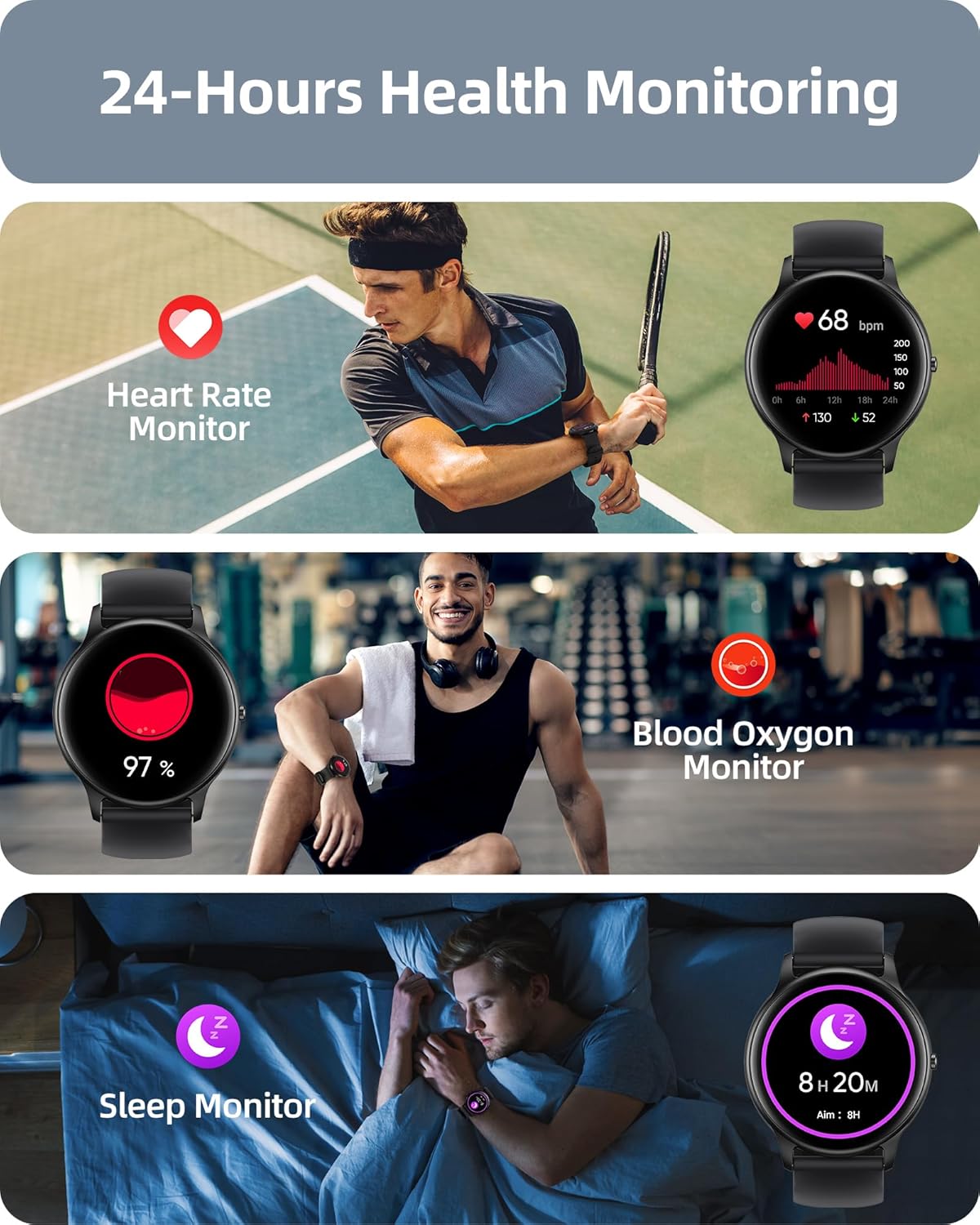 Smart Watch for Men Women(Answer/Make Calls), HD Screen Fitness Tracker IP68 Waterproof 100+ Sport Modes, Heart Rate Sleep Monitor, Pedometer, Smartwatch for Android Phones/Iphone Compatible