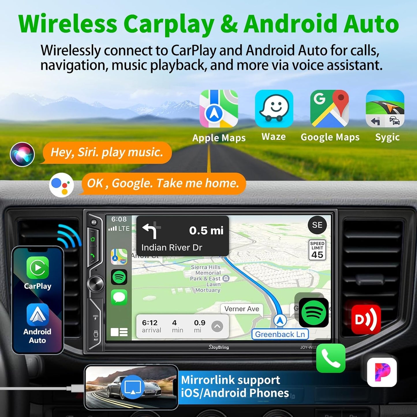 QLEDSync 7 Car Stereo: Wireless CarPlay & Android