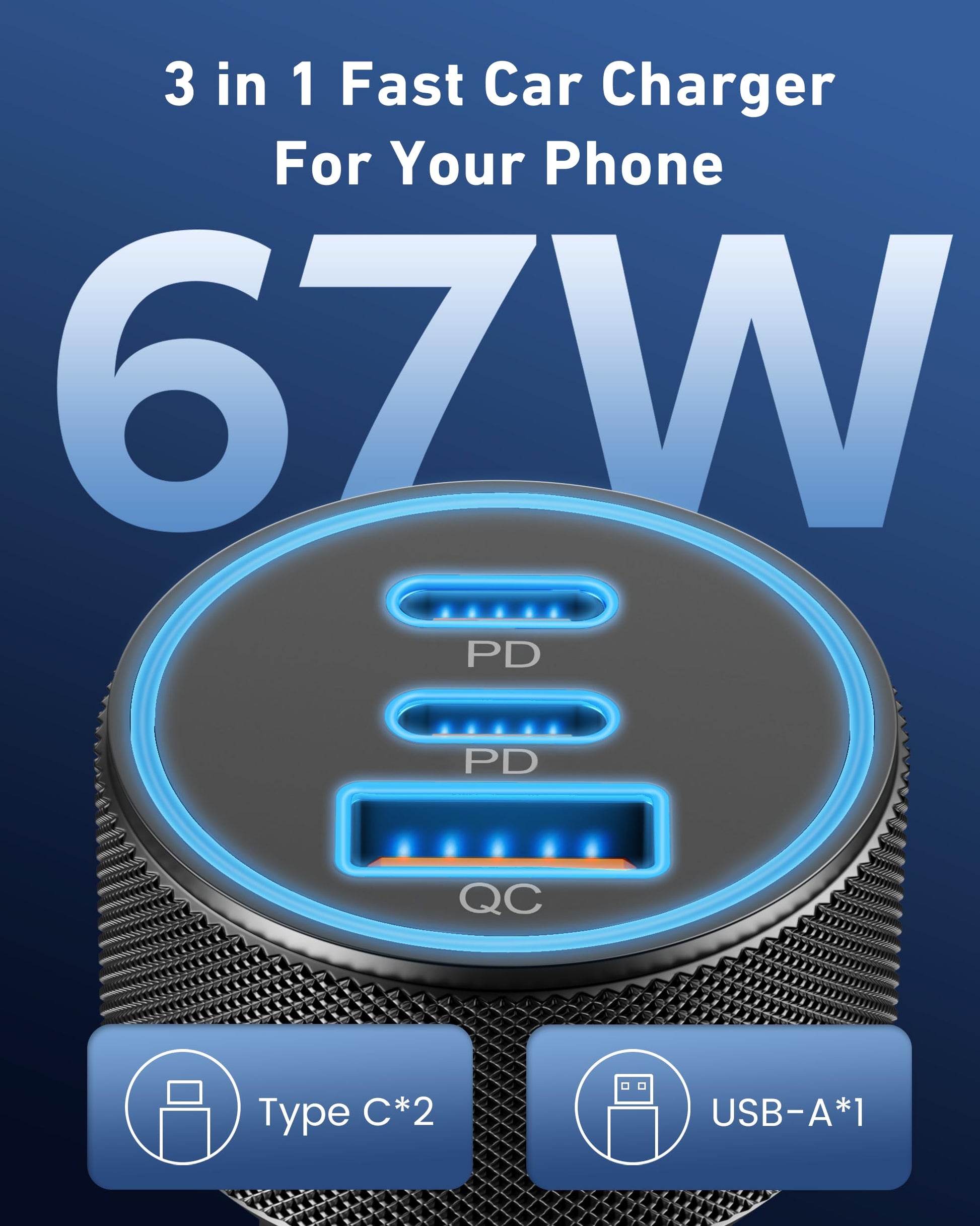 FastCharge 3-Port USB C Car Adapter 67W Power Hub - Small Enterprise