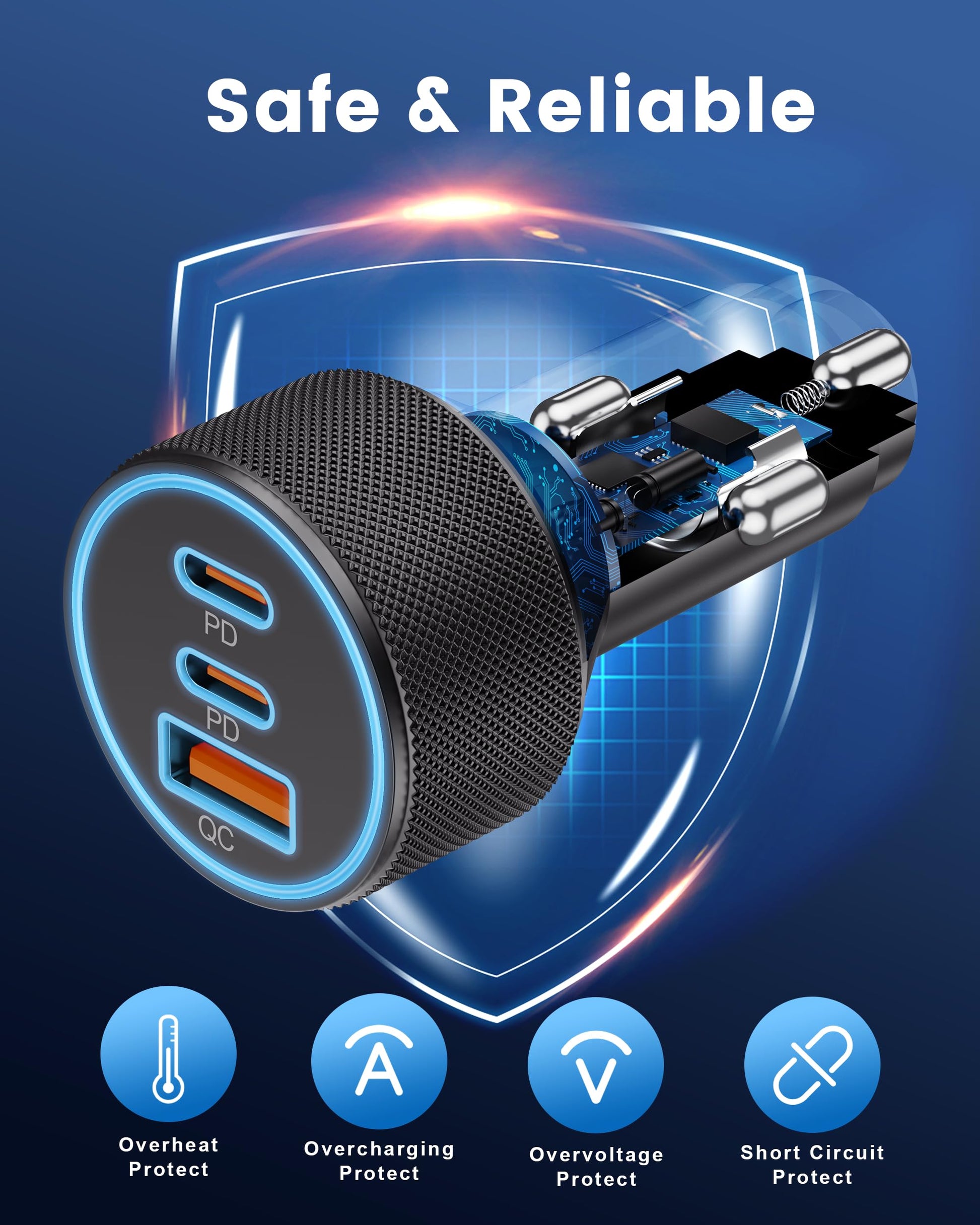 FastCharge 3-Port USB C Car Adapter 67W Power Hub - Small Enterprise