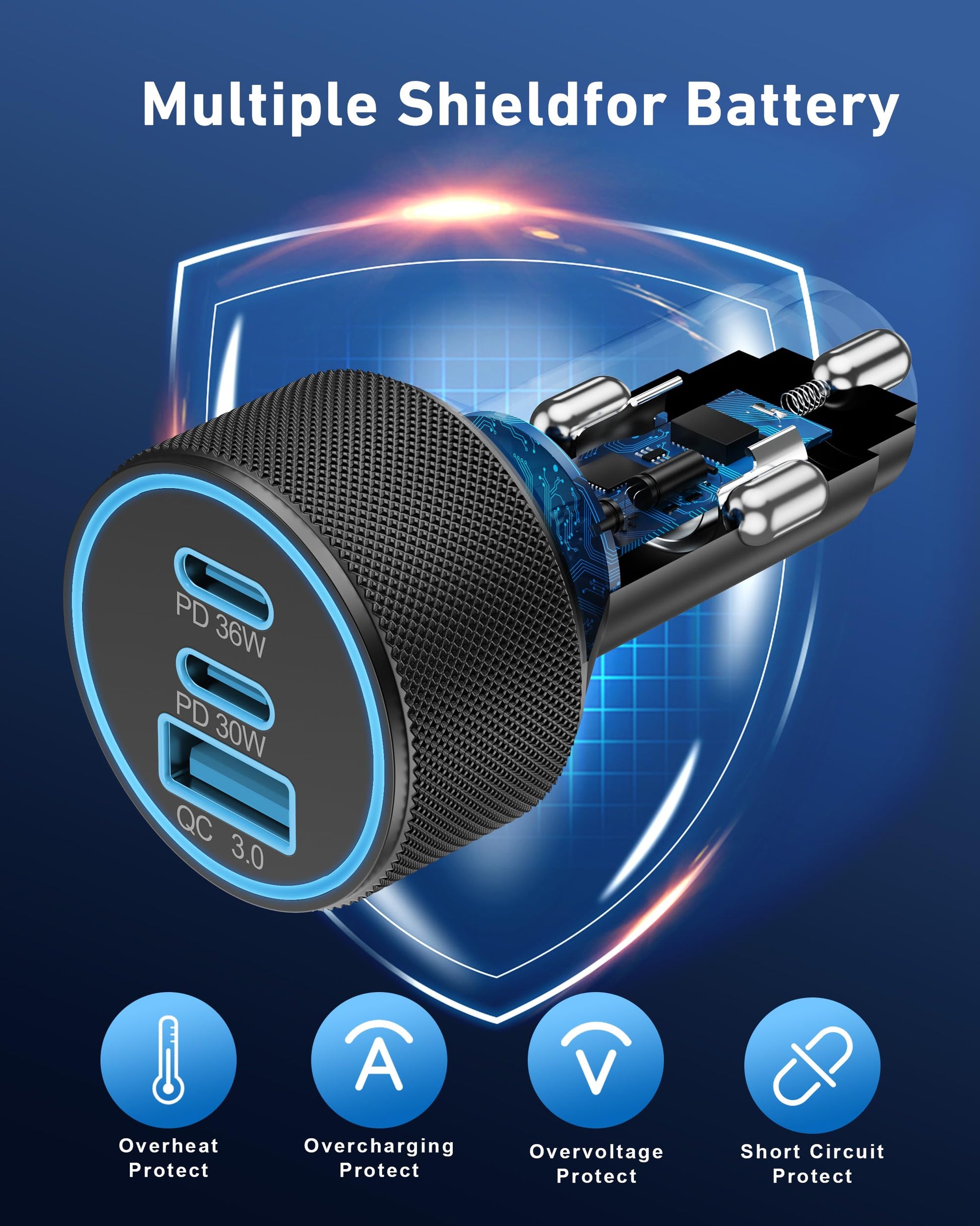 FastCharge 3-Port USB C Car Adapter 67W Power Hub - Small Enterprise