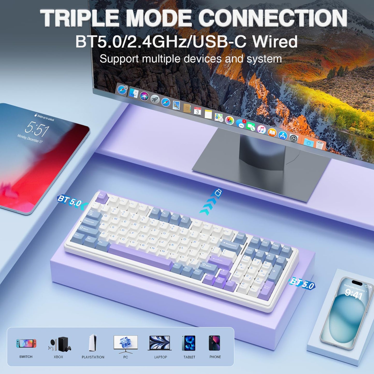 AULA F99 Tri-Mode RGB Wireless Mechanical Keyboard
