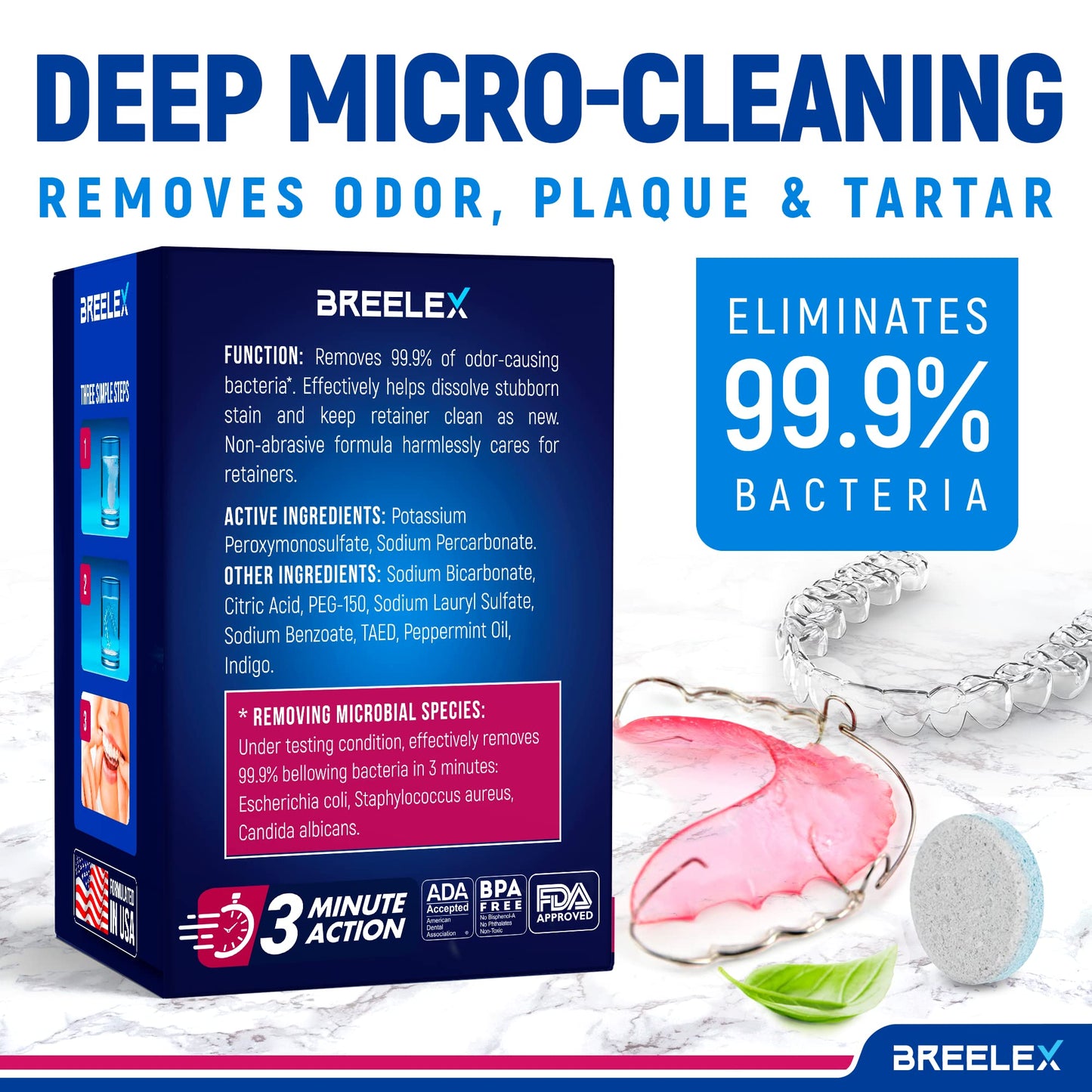 BrightBite Tablets: 3-Minute Retainer & Denture Cleanser