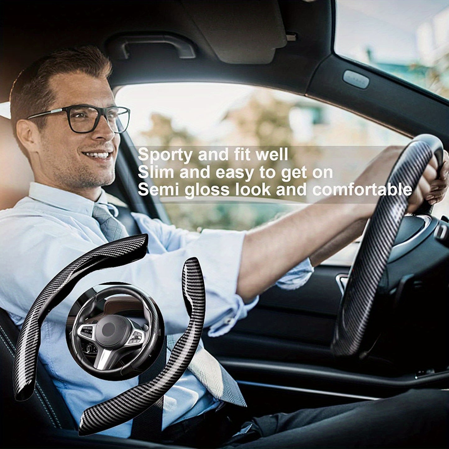 Upgrade Your Driving Experience With A Non-Slip Carbon Fiber Steering Wheel Cover!