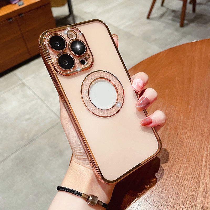 Electroplating Soft Diamond Ring Phone Case Drill Leakage Standard Mobile Phone Case Lens Film - Small Enterprise