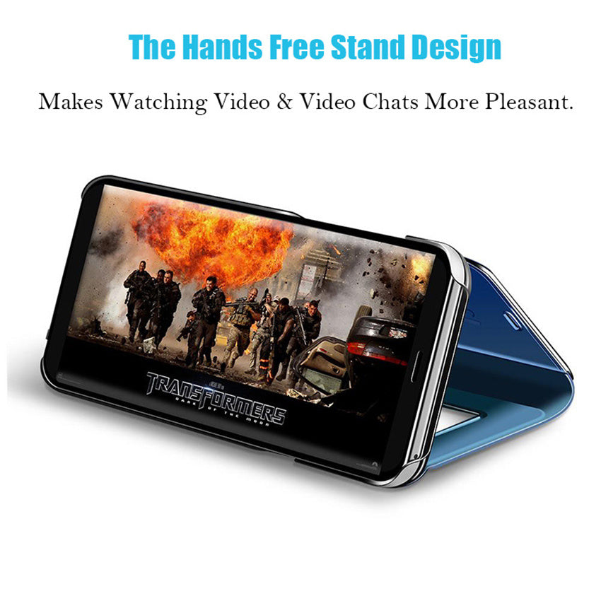 Luxury leather transparent mirror flip phone case - Small Enterprise