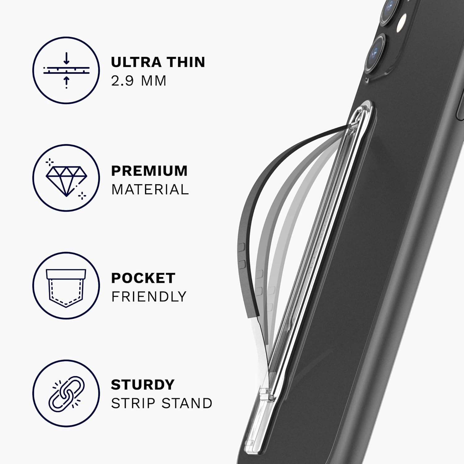 Ultra-Thin Phone Grip, Non-Slip Finger Strap , Adjustable Angle Strap Holder for Hand, Phone Case Accessory Gift for Iphone and Android