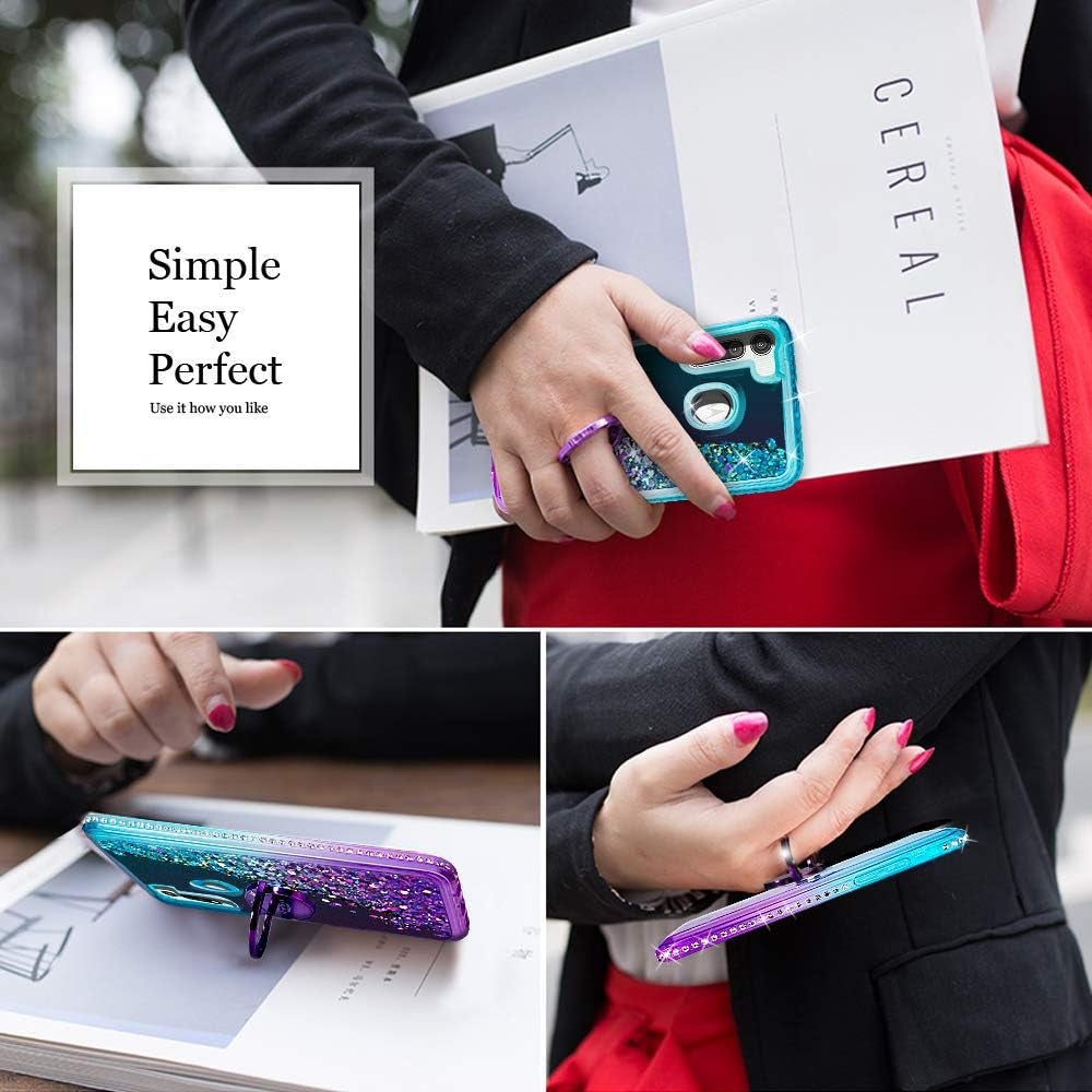 for Moto G Fast Case, Moving Liquid Holographic Sparkle Glitter Case with Kickstand, Bling Diamond Ring Stand Protective Girls Women Case for Motorola Moto G Fast 2020 -Purple