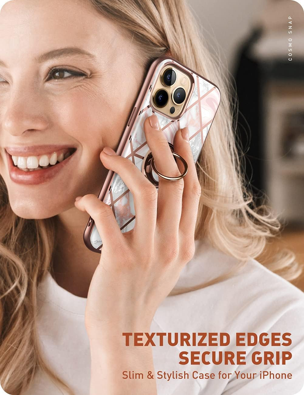 Cosmo Snap Case for Iphone 13 Pro (6.1 Inches) Slim Mobile Phone Case Shockproof Case Thin Protective Case with Built-In Ring Holder Supports Car Holder (Marble)