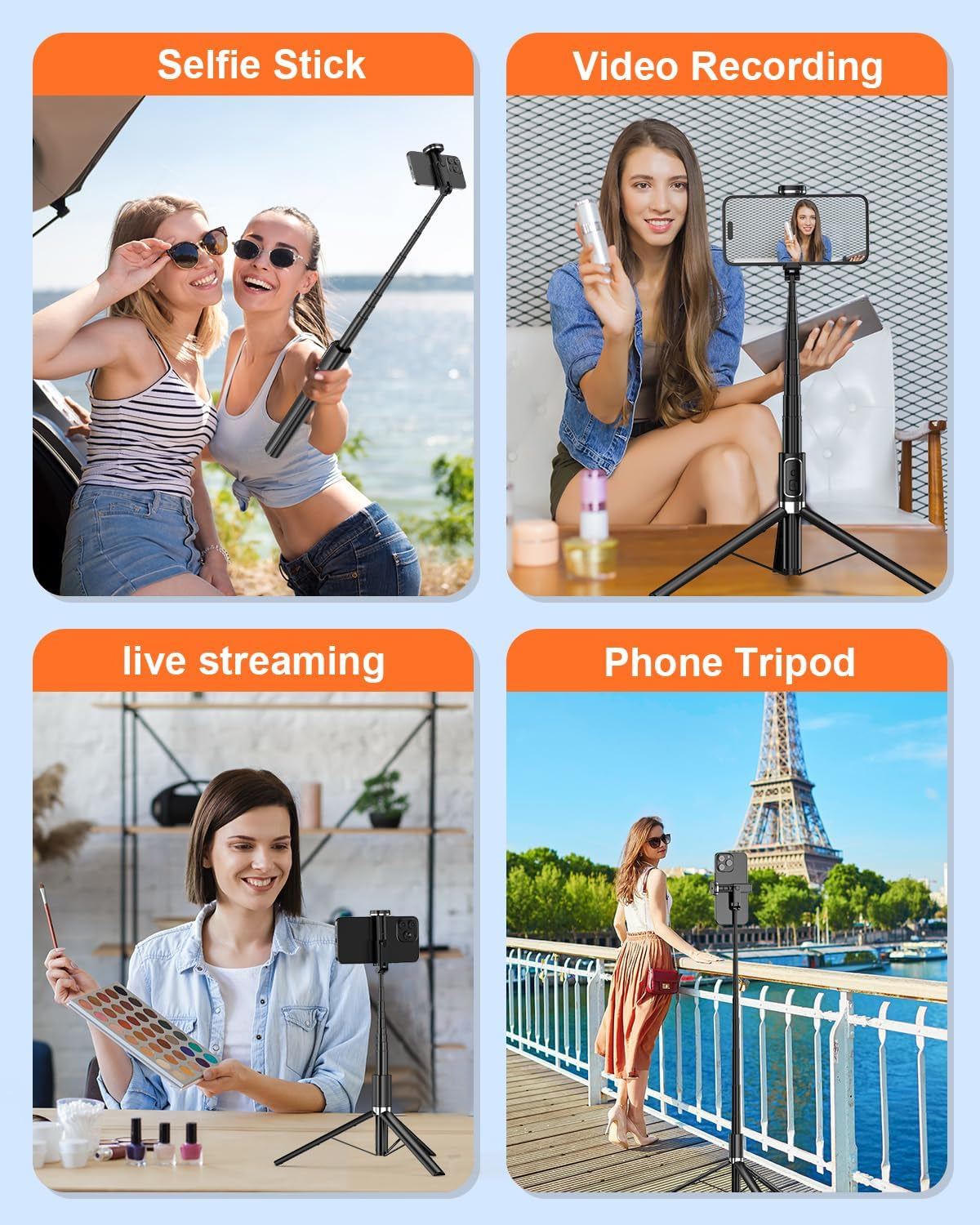 Selfie Stick,67 Inch/1.7 Meter Selfie Stick Tripod,Gifts for Women Men,Portable Cell Phone Tripod Stand with Wireless Remote Shutter Compatible with Iphone 16E/16/15/14/13, Samsung Series(Black)