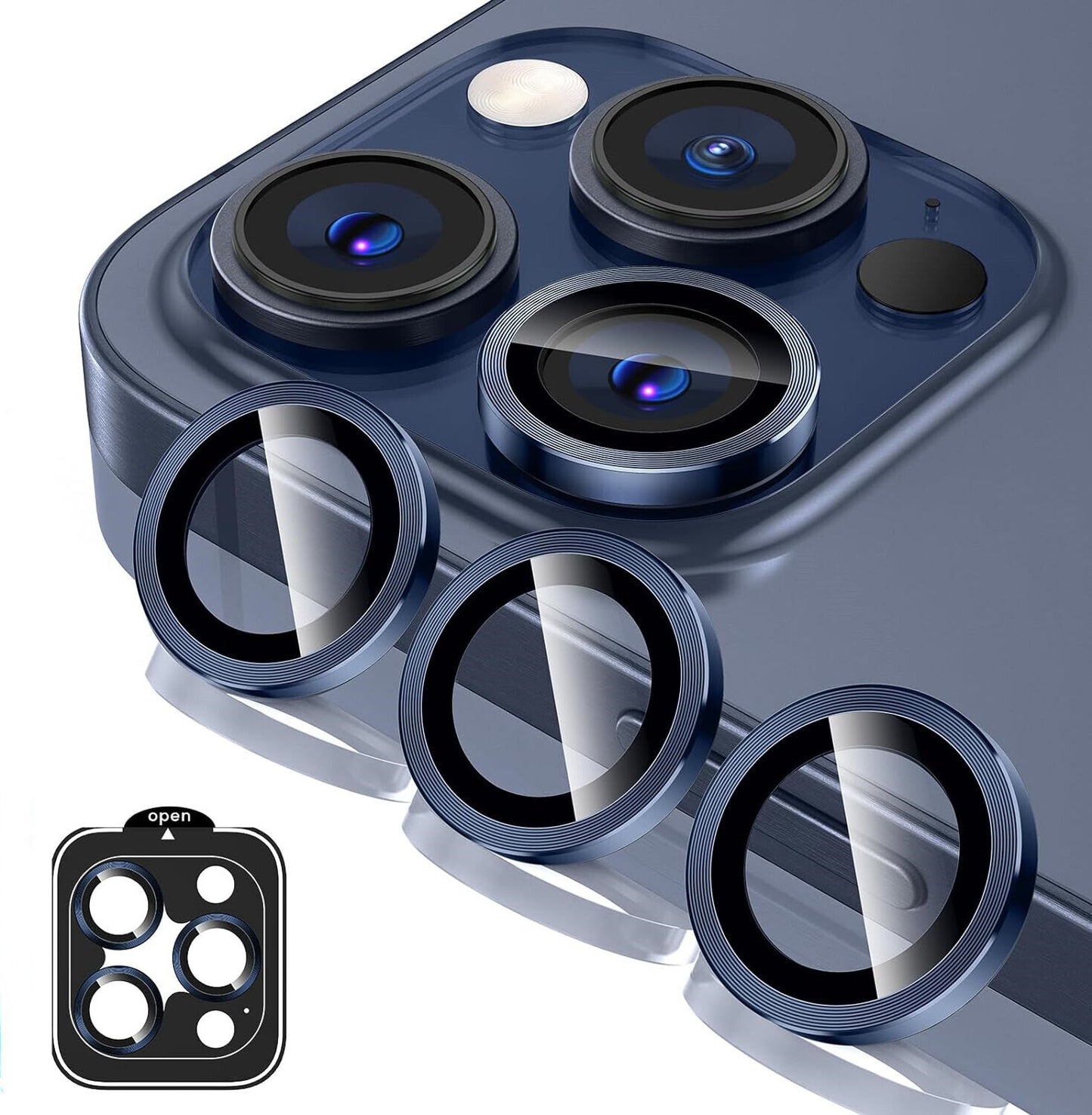 For Iphone 16 15 Pro Max plus Metal Ring Tempered Glass Camera Lens Protector