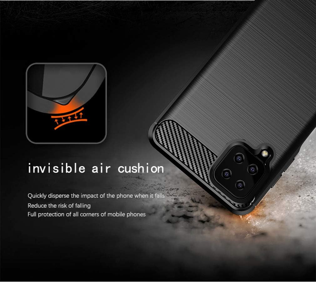 for Galaxy A12 Case,With HD Screen Protector,Shock-Absorption Flexible TPU Bumper Cove Soft Rubber Protective Case for Samsung Galaxy A12 (Black Brushed TPU)
