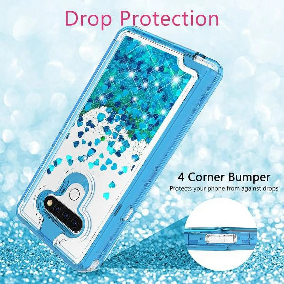 LG Stylo 6 / Stylo 6 plus Case, Clear Glitter Sparkle Flowing Liquid Shockproof Protective Case - Teal