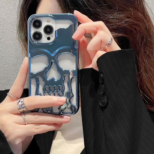 Luxury Plating 3D Skull Phone Case For I-Phone 14 Pro Max 13 12 11 Plus Breathable Glossy Hollow Out Gold Metallic Paint - Small Enterprise