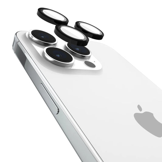 Apple Iphone 15 Pro / Iphone 15 Pro Max Camera Lens Protector W/ Aluminum Ring - Double Tempered Glass - Black