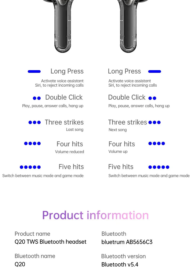 Wireless Bluetooth-compatible Earphones Air31 intelligent Touch Color LCD Screen TWS Earbuds HIFI Noise Reduction Stereo Headset