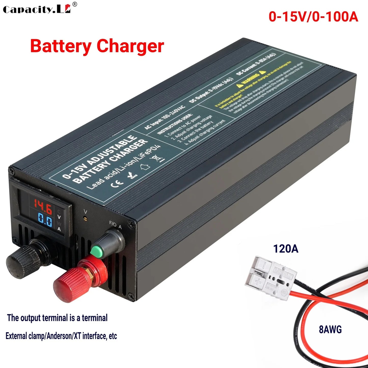 Solar System Charger 12V 60A Lifepo4/Lithium Battery Power Adapter 60A 12.8V Adjustable Current/Voltage Battery Accessories
