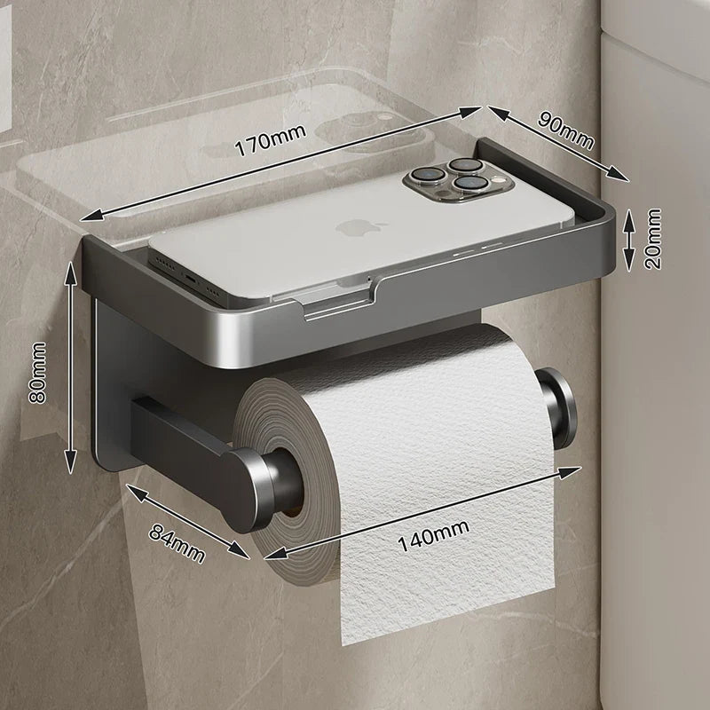 Aluminum Alloy Wall-Mounted Toilet Paper Holder with Shelf - Smallenterprised