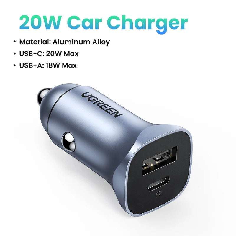 UGREEN Car Charger Type C Fast USB Charger for iPhone 15 14 13 Xiaomi Car Charging Quick 4.0 3.0 Charge Mobile Phone PD Charger